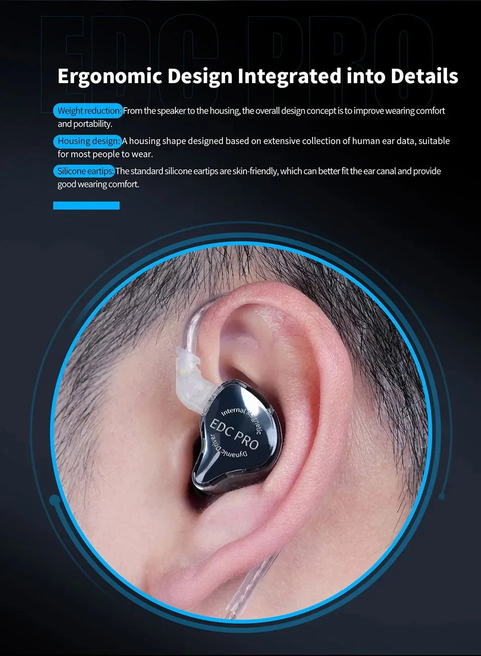 NEW KZ EDC PRO Best In-ear Wired Earphones HIFI Bass Dynamic Monitor 3D Stereo Earbuds Noise Cancel With Detachable Audio Cable