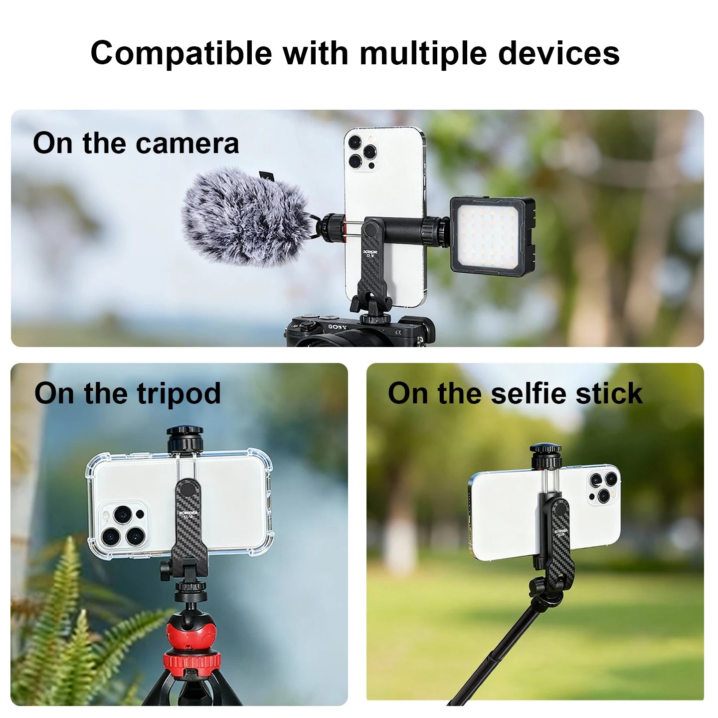 Ronkoen TZ-18 For Samsung iPhone Xiaomi Cellphone Universal 360° Mobile Phone Clip Holder for 1/4 Screw Tripod Mount Adapter