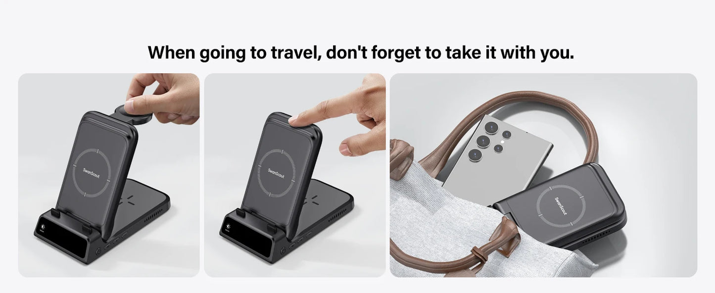 SwanScout 703S Wireless Charger for Samsung S25 Ultra S24 Z Fold 7 Z Flip 7 Charging Station for Galaxy Watch 8 7 for Buds 3 pro