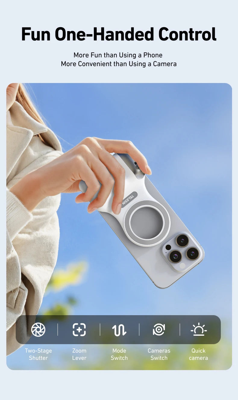 TELESIN Magnetic Phone Camera Shoot Hand Grip Phone Holder Shooting Aid Remote Control Handle for Iphone HUAWEI SAMSUNG Phone
