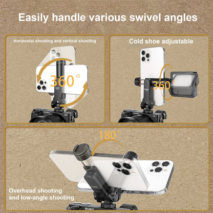 Ronkoen TZ-18 For Samsung iPhone Xiaomi Cellphone Universal 360° Mobile Phone Clip Holder for 1/4 Screw Tripod Mount Adapter