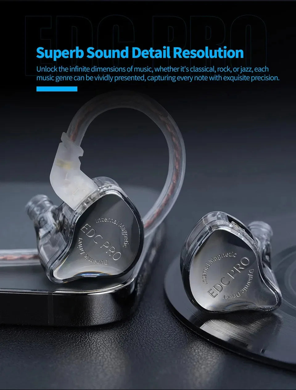 NEW KZ EDC PRO Best In-ear Wired Earphones HIFI Bass Dynamic Monitor 3D Stereo Earbuds Noise Cancel With Detachable Audio Cable