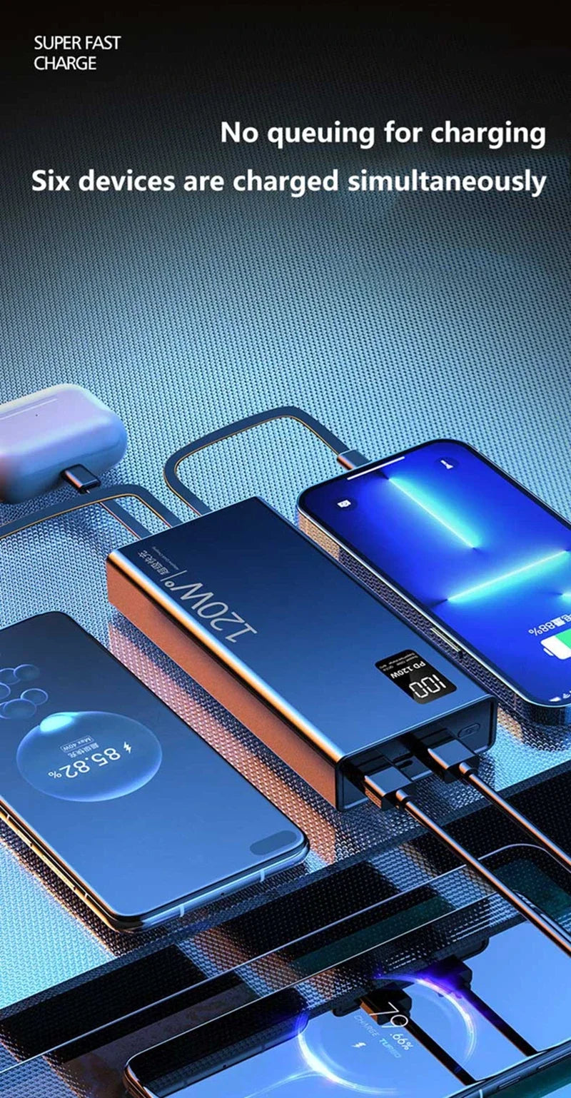 Lenovo 4-in-1 Power Bank 120W 500000mAh High Capacity With Cables Super Fast Charging Portable Charger For iPhone Samsung 2026
