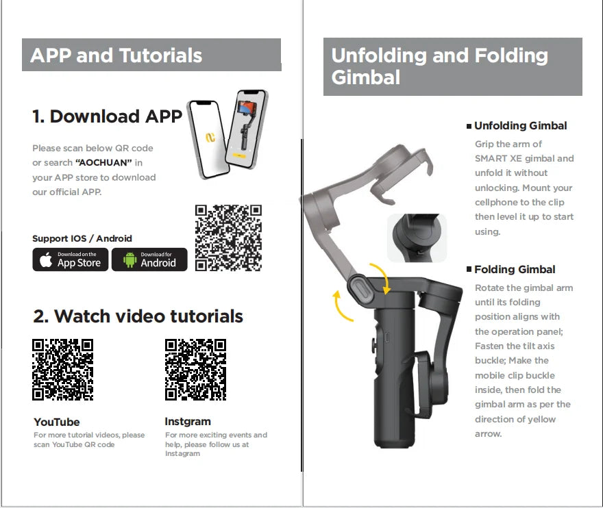AOCHUAN 3-Axis Handheld Gimbal Stabilizer SmartXE for Smartphone for iPhone Android AI Face Tracking TikTok Vlog