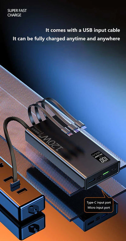 Lenovo 4-in-1 Power Bank 120W 500000mAh High Capacity With Cables Super Fast Charging Portable Charger For iPhone Samsung 2026