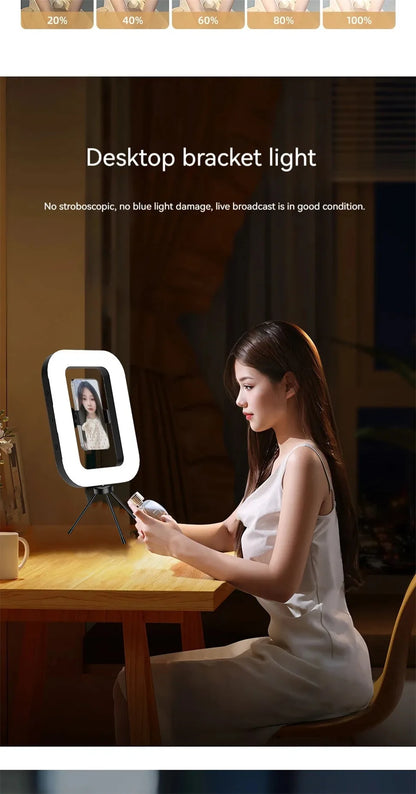 Roreta Handheld Ring LED Rechargeable Portable Mobile Phone Live Broadcast Photography Desktop Rabbit Cage Selfie Fill Light